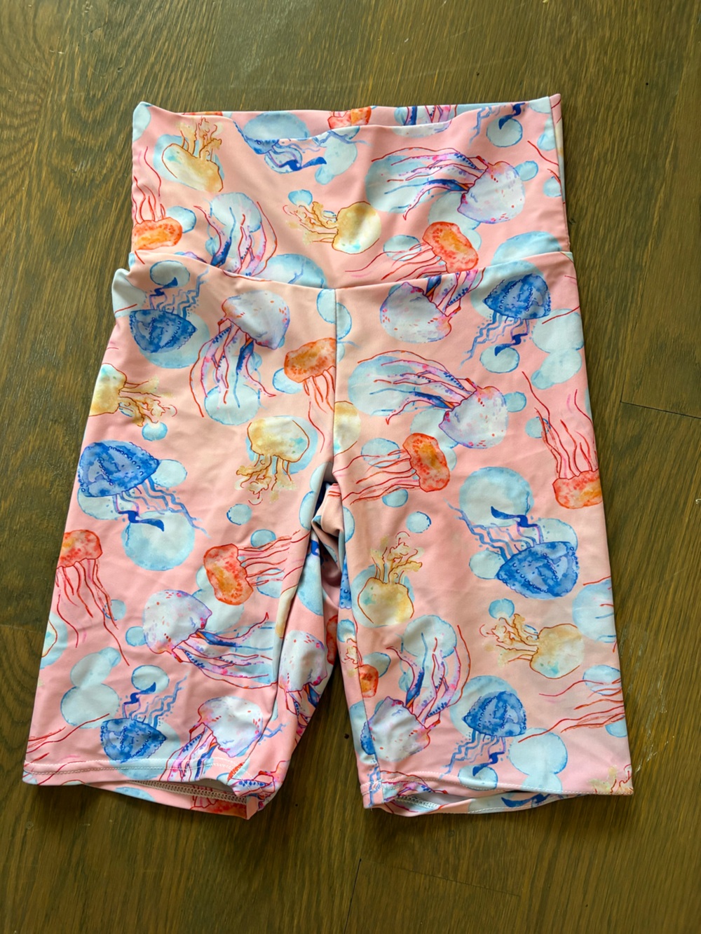 Coral Jellyfish Print High-Waist Biker Shorts